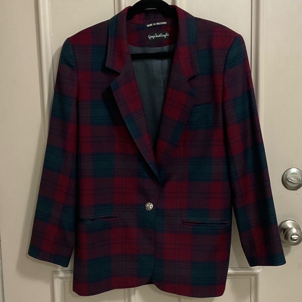 Giorgio Sant Angelo Plaid Blazer with Button Detail size 10 , 100% wool